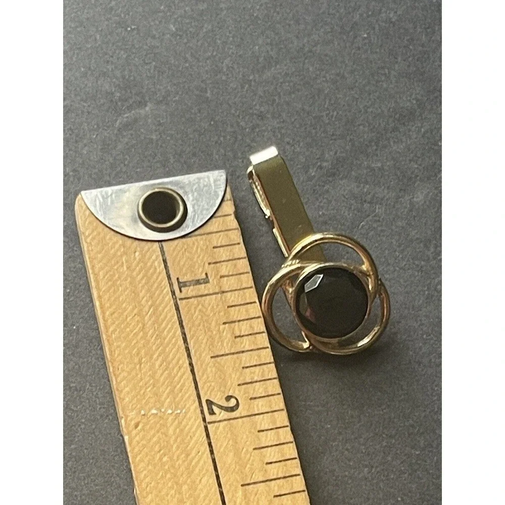 VINTAGE GOLD TONE EMMONS BLACK STONE TIE CLASP/CLIP MINIMALIST RETRO OFFICE